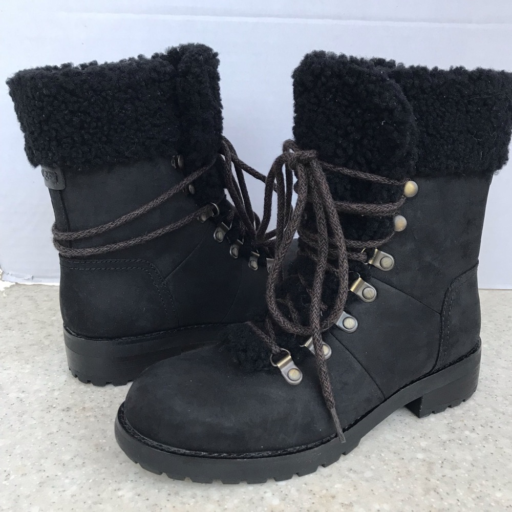 UGG Australia FRASER Black Leather winter combat style boots NEW Rugged